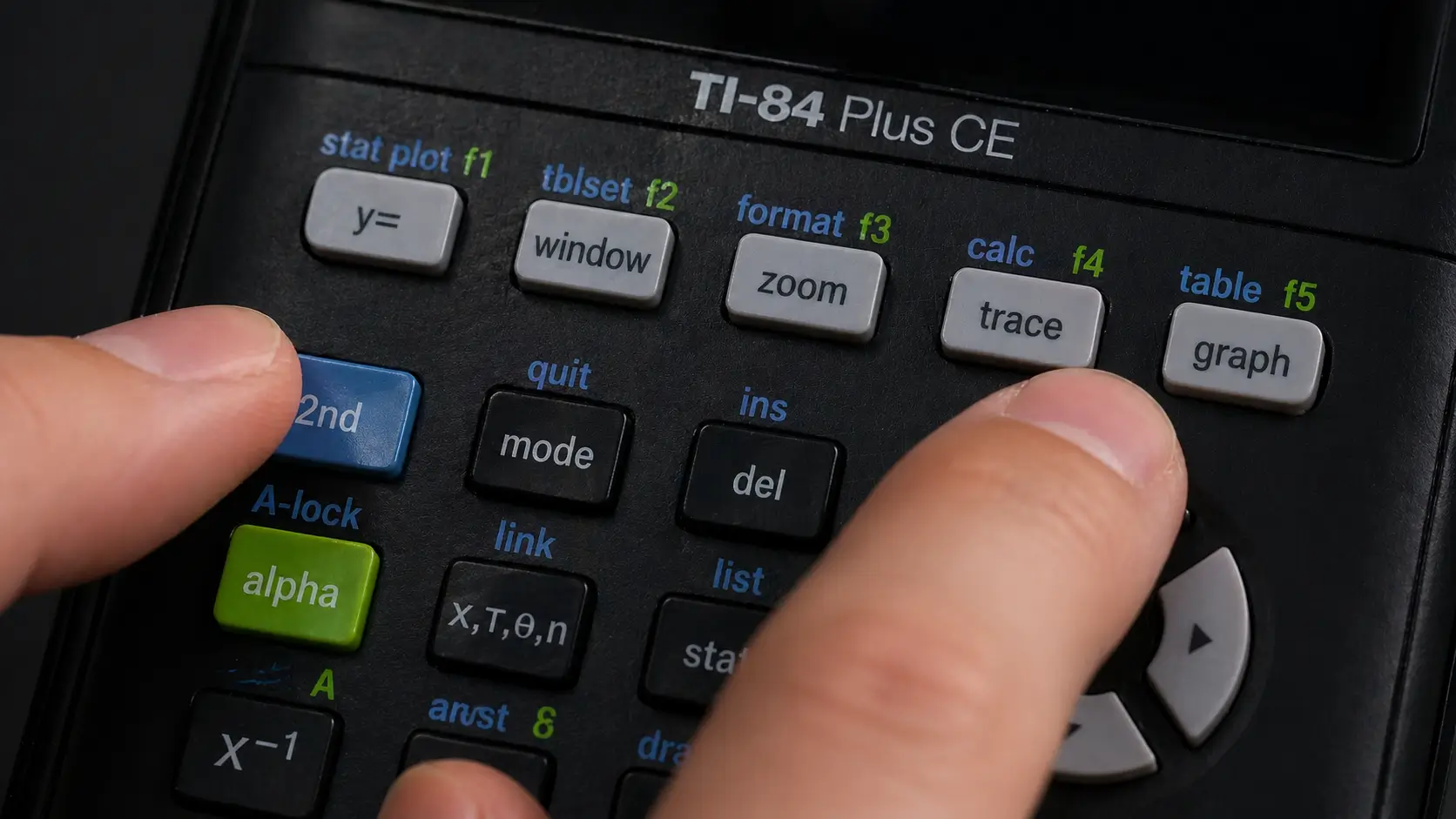 Pressing 2nd TRACE to open the Calculate menu on TI-84