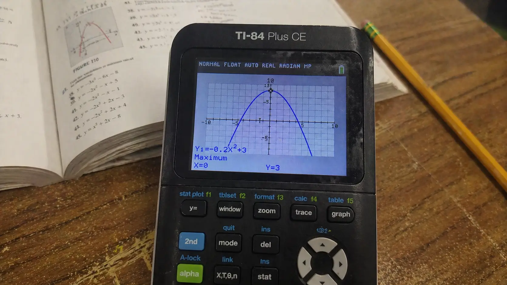 Finding the maximum and minimum vertex of a parabola on a TI-84 Plus CE calculator screen