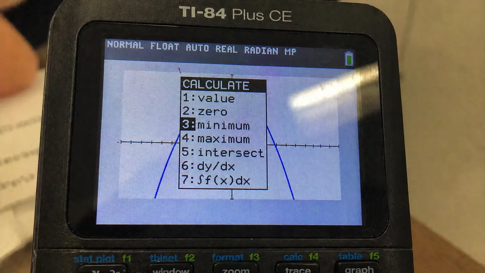 Selecting maximum or minimum from the calculate menu on TI-84
