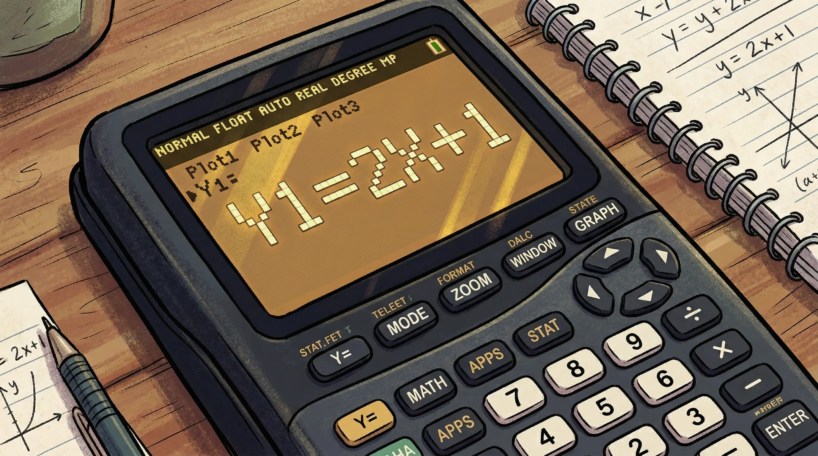 TI-84 Plus CE showing the Y= screen with Y1 = 2X + 1 already entered